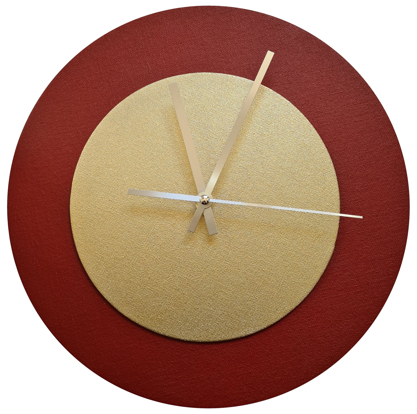 Pop Art Wanduhr Dunkelrot Goldfarben mit silbernen Zeigern 30 cm rund