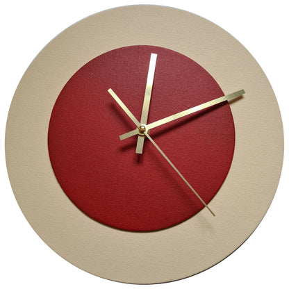 Pop Art Wanduhr Creme Dunkelrot mit goldenen Zeigern 30 cm rund