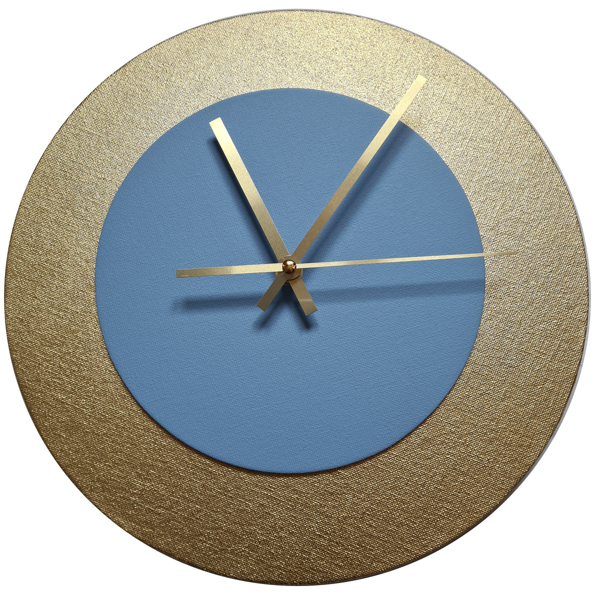 Pop Art Wanduhr Gold Hellblau  mit goldenen Zeigern 30 cm rund