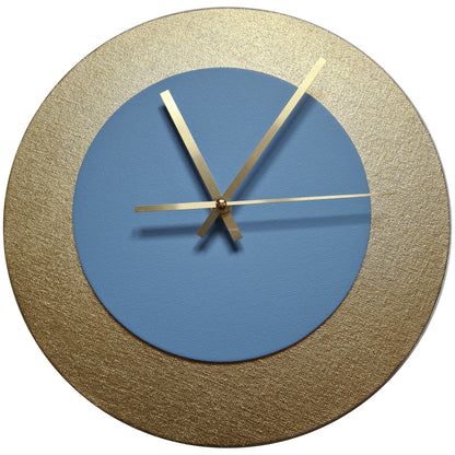 Pop Art Wanduhr Gold Hellblau  mit goldenen Zeigern 30 cm rund