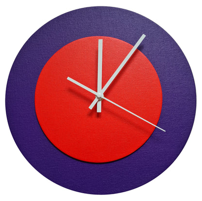 Pop Art Wanduhr Lila  Orangefarben mit weißen Zeigern 30 cm rund

