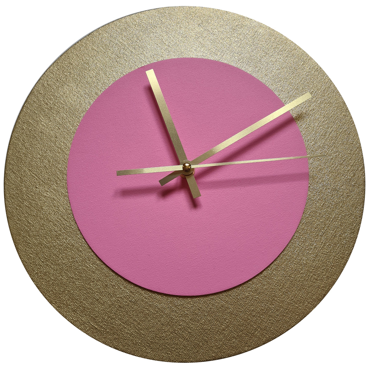 Pop Art Wanduhr Gold  Rosafarben mit goldenen Zeigern 30 cm rund