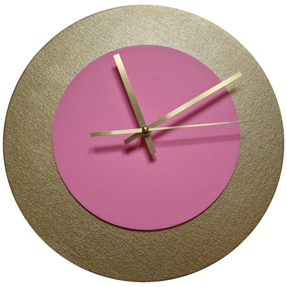 Pop Art Wanduhr Gold  Rosafarben mit goldenen Zeigern 30 cm rund