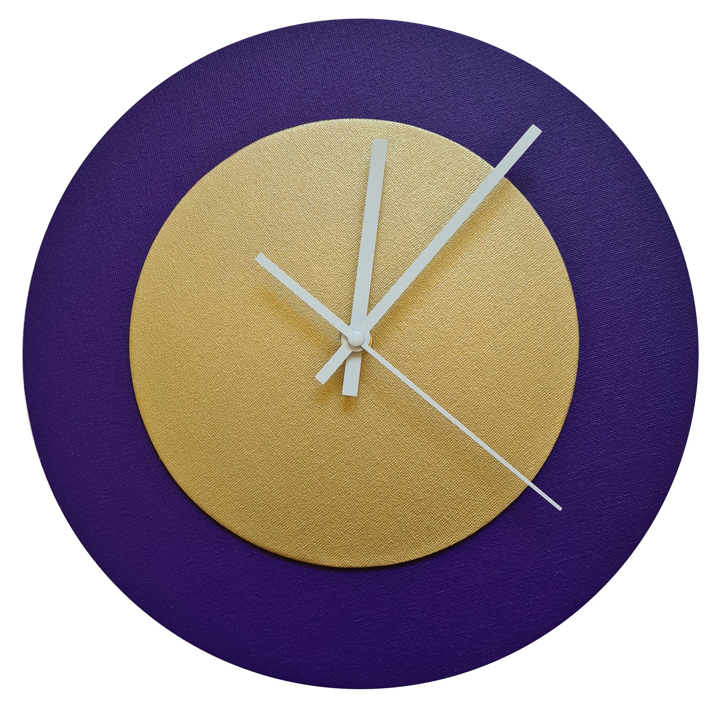 Pop Art Wanduhr Lila  Goldfarben mit weißen Zeigern 30 cm rund
