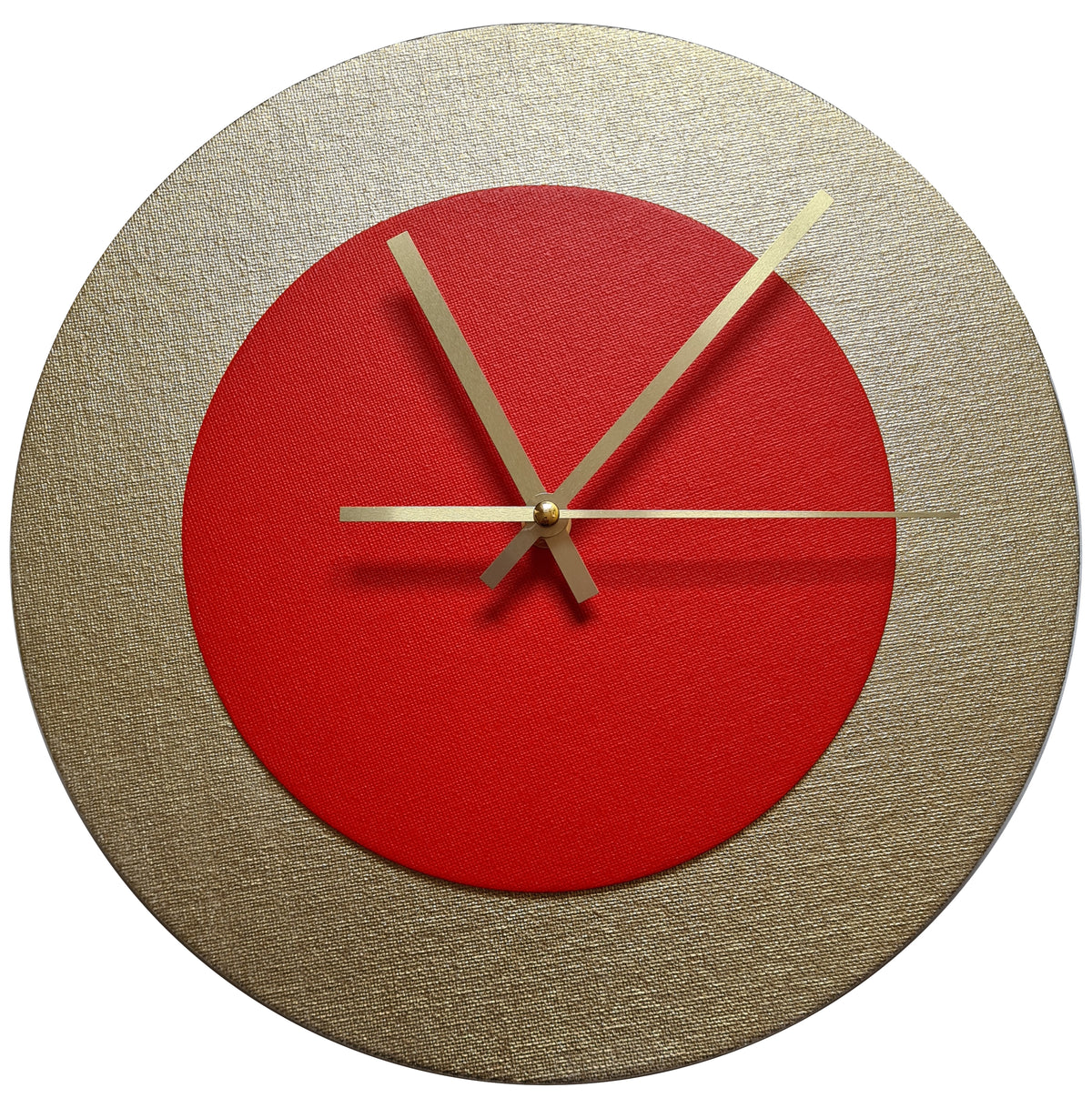Pop Art Wanduhr Gold  Hellrot mit goldenen Zeigern 30 cm rund