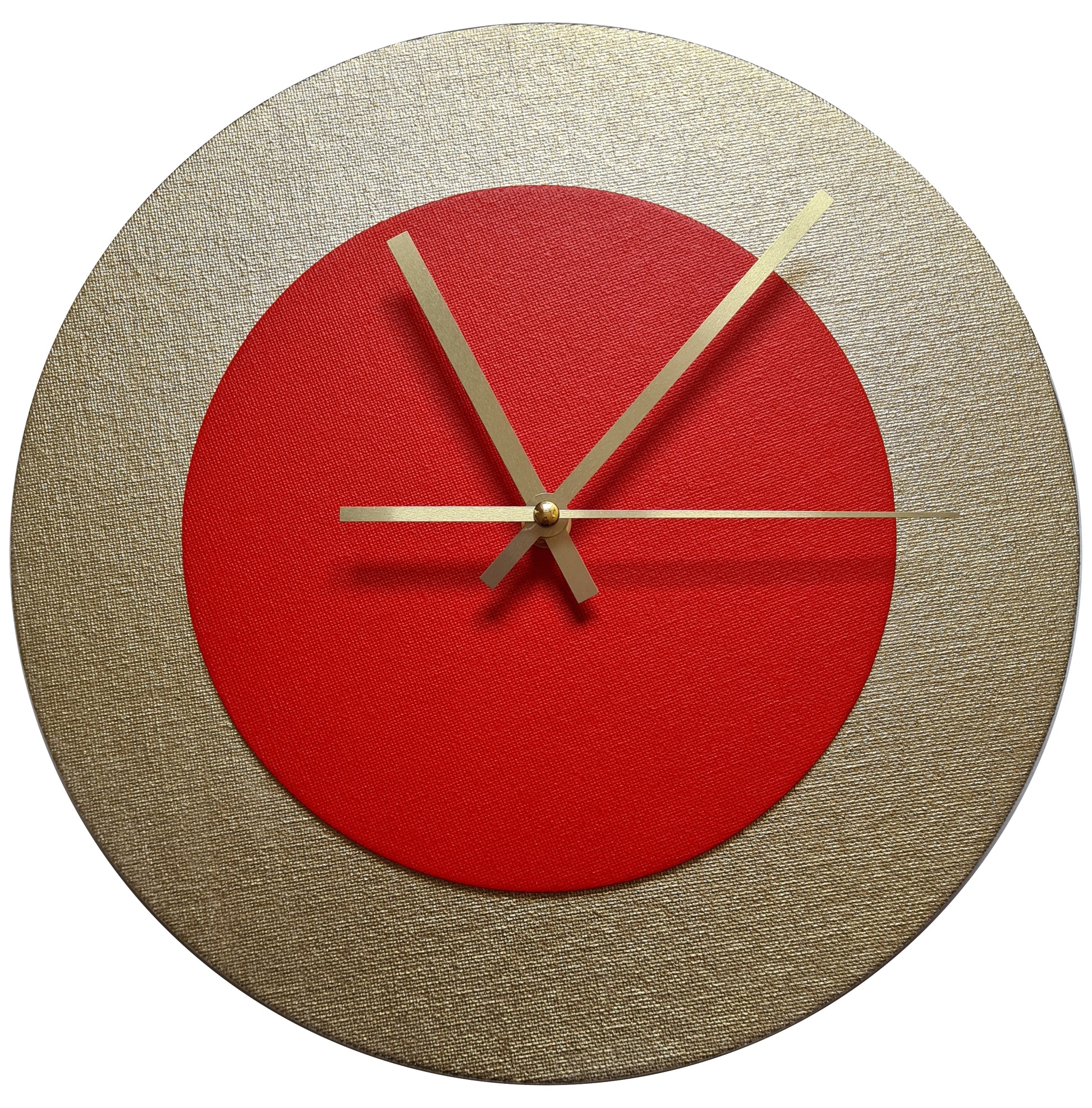 Pop Art Wanduhr Gold  Hellrot mit goldenen Zeigern 30 cm rund