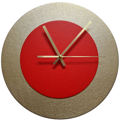 Pop Art Wanduhr Gold  Hellrot mit goldenen Zeigern 30 cm rund