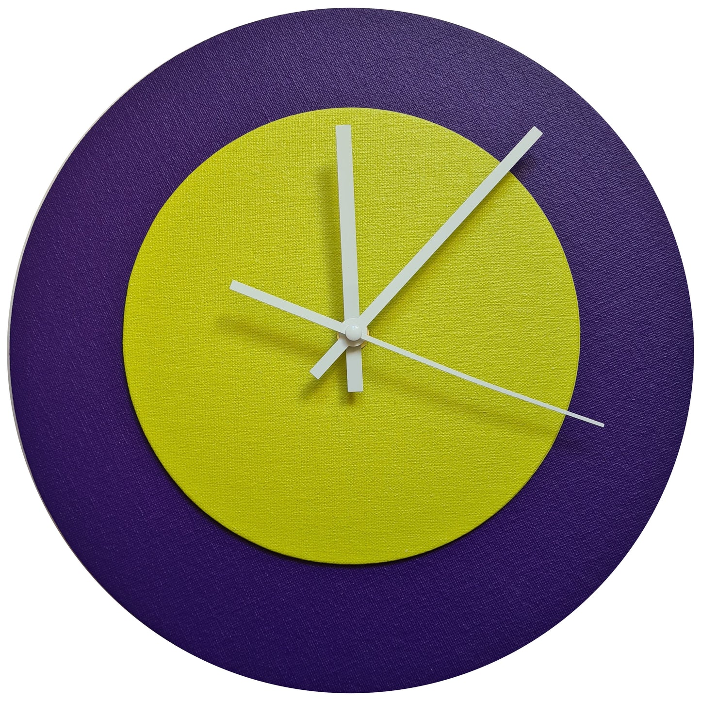 Pop Art Wanduhr Lila  Farngrün mit weißen Zeigern 30 cm rund
