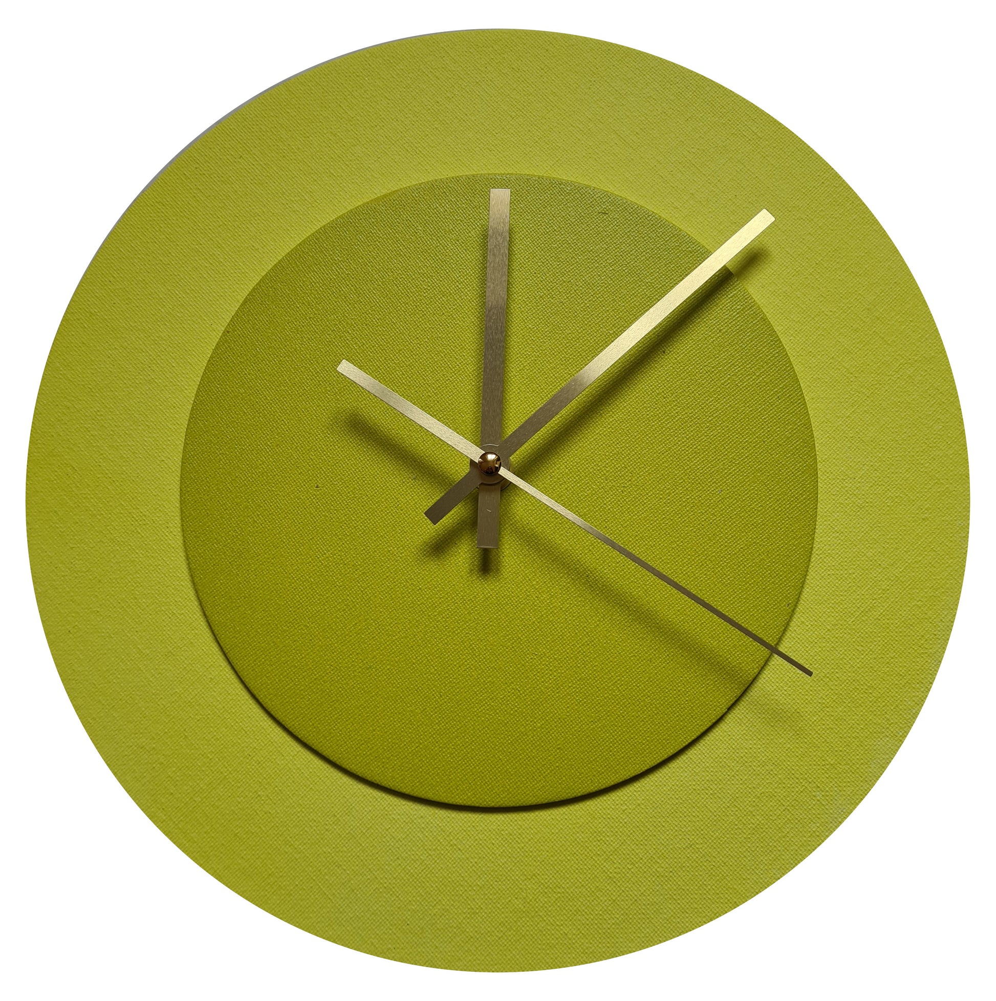 Pop Art Wanduhr Farngrün  Olivgrün mit goldenen Zeigern 30 cm rund
