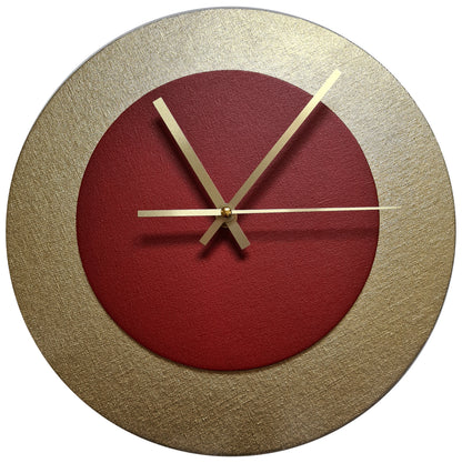 Pop Art Wanduhr Gold  Dunkelrot mit goldenen Zeigern 30 cm rund