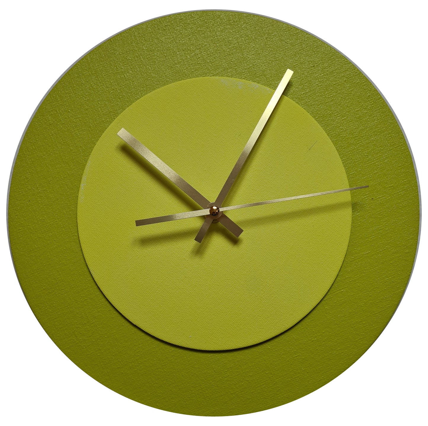 Pop Art Wanduhr Farngrün  Olivgrün mit goldenen Zeigern 30 cm rund

