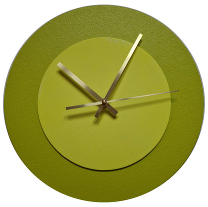 Pop Art Wanduhr Farngrün  Olivgrün mit goldenen Zeigern 30 cm rund
