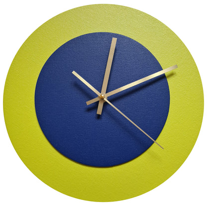 Pop Art Wanduhr Farngrün  Dunkelblau mit goldenen Zeigern 30 cm rund
