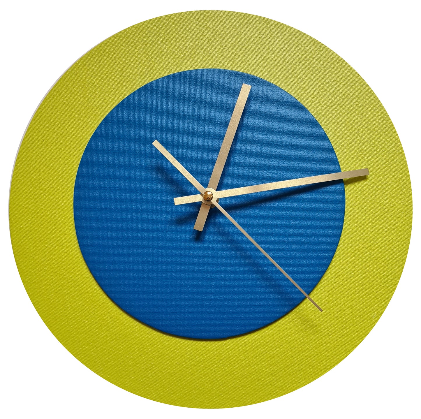 Pop Art Wanduhr Farngrün  Mittelblau mit goldenen Zeigern 30 cm rund
