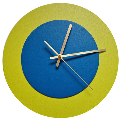 Pop Art Wanduhr Farngrün  Mittelblau mit goldenen Zeigern 30 cm rund
