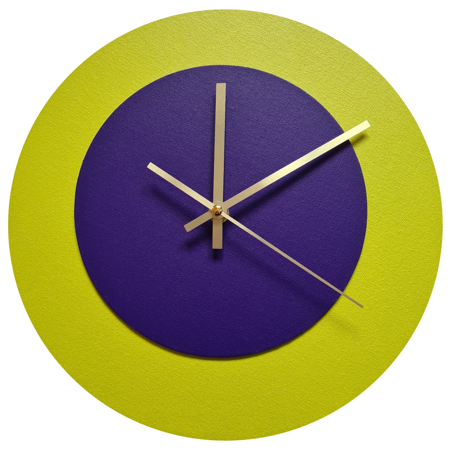 Pop Art Wanduhr Farngrün  Lilafarben mit goldenen Zeigern 30 cm rund
