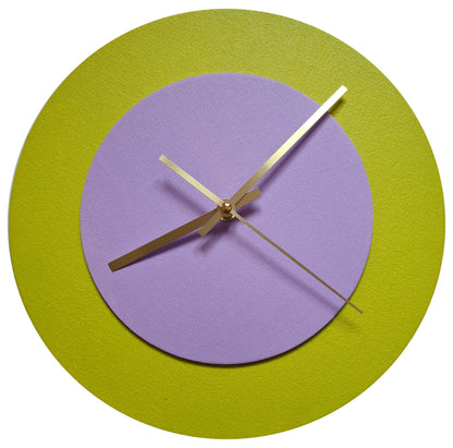 Pop Art Wanduhr Farngrün  Fliederfarben mit goldenen Zeigern 30 cm rund

