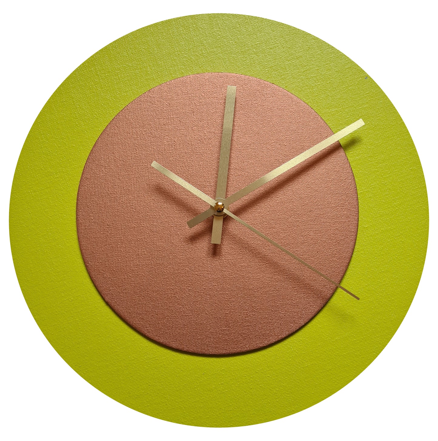Pop Art Wanduhr Farngrün  Bronzefarben mit goldenen Zeigern 30 cm rund
