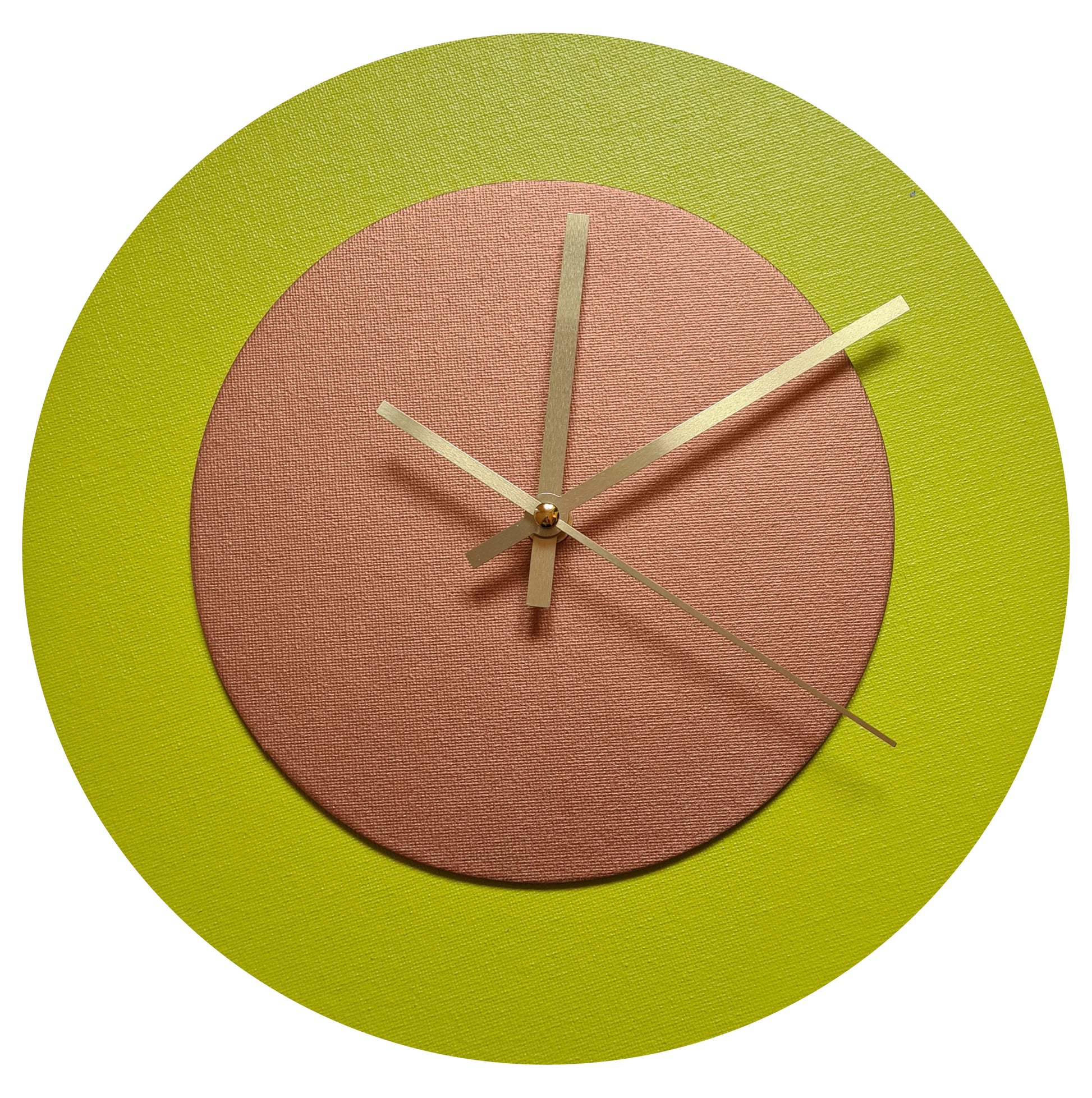 Pop Art Wanduhr Farngrün  Bronzefarben mit goldenen Zeigern 30 cm rund
