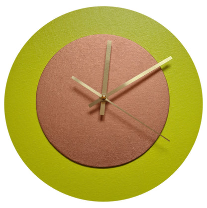 Pop Art Wanduhr Farngrün  Bronzefarben mit goldenen Zeigern 30 cm rund
