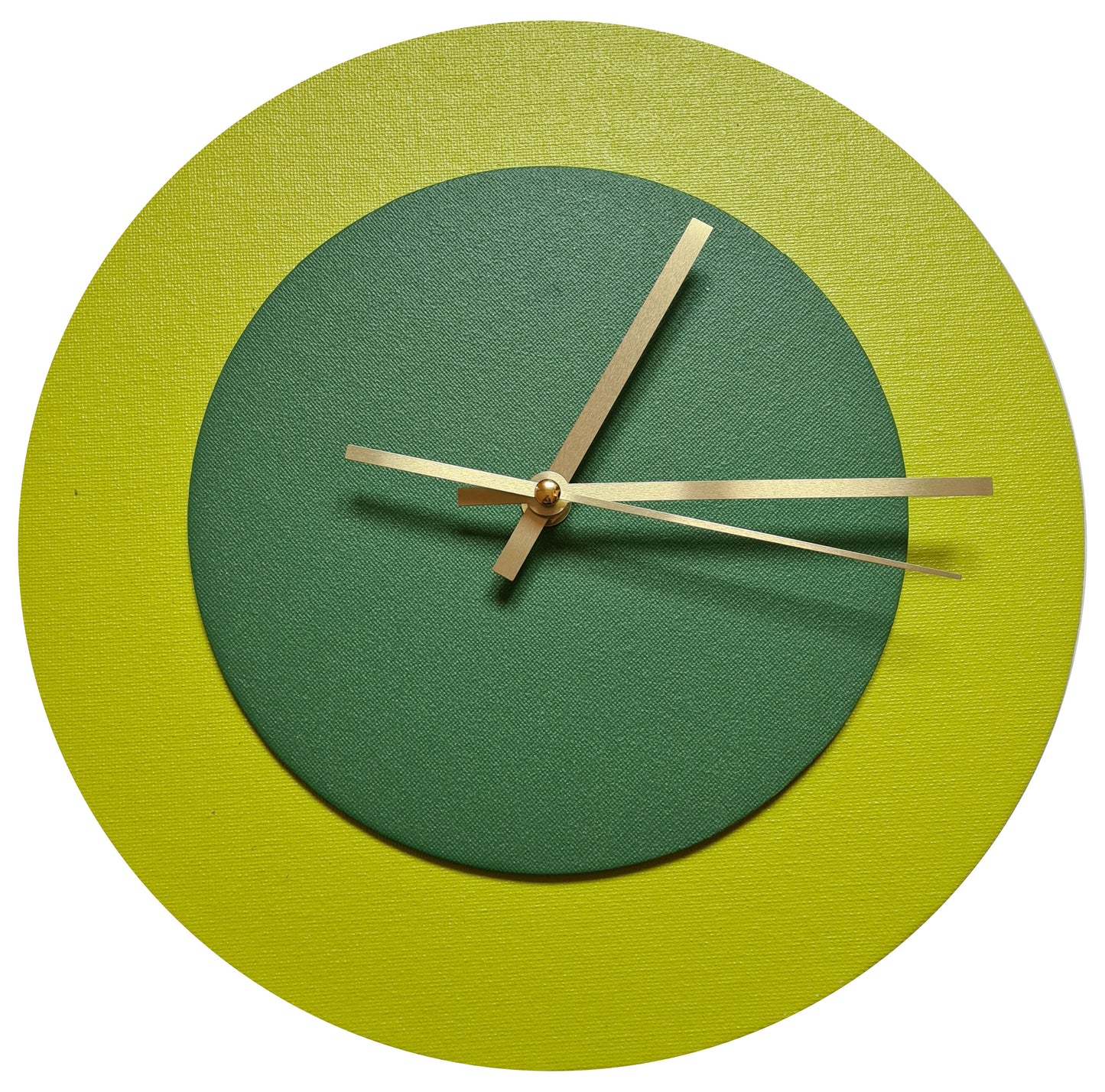Pop Art Wanduhr Farngrün  Laubgrün mit goldenen Zeigern 30 cm rund
