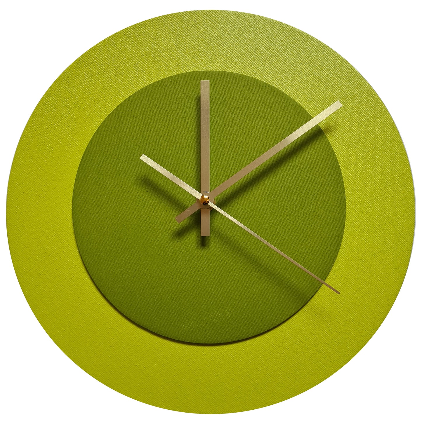 Pop Art Wanduhr Farngrün  Olivgrün mit goldenen Zeigern 30 cm rund
