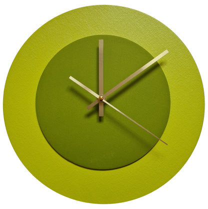 Pop Art Wanduhr Farngrün  Olivgrün mit goldenen Zeigern 30 cm rund
