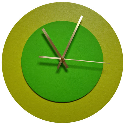 Pop Art Wanduhr Farngrün  Hellgrün mit goldenen Zeigern 30 cm rund
