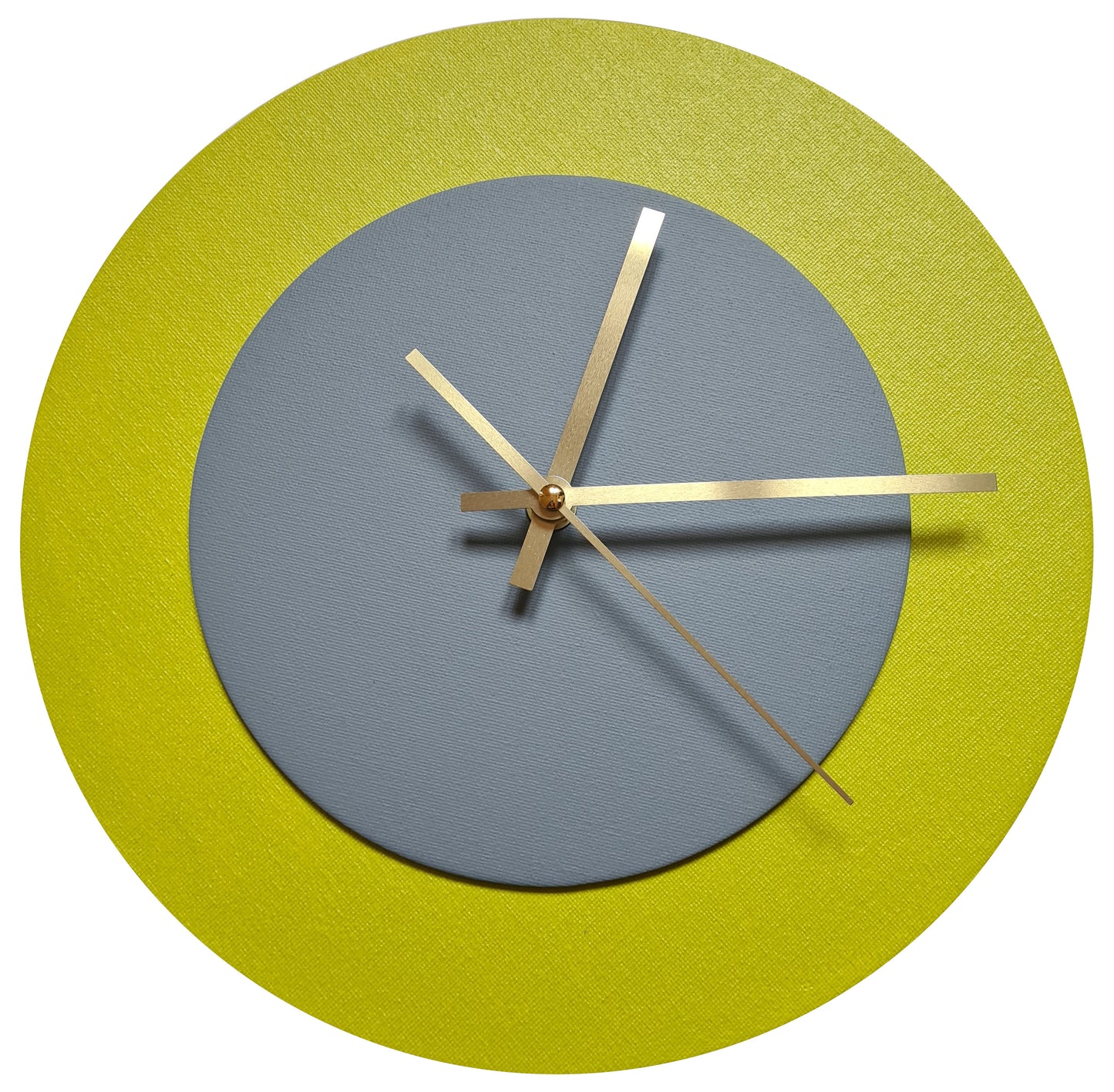 Pop Art Wanduhr Farngrün  Grau mit goldenen Zeigern 30 cm rund
