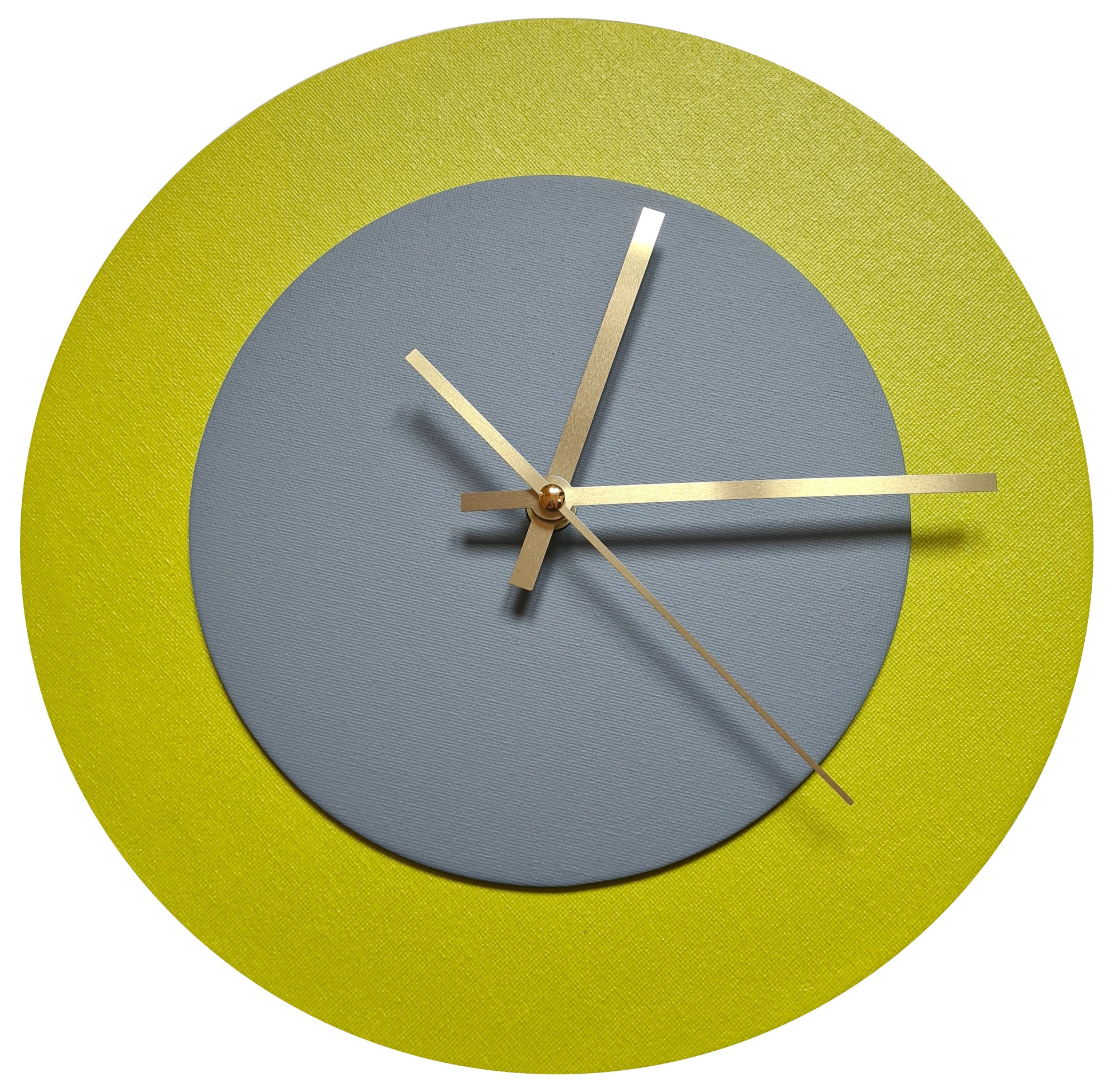 Pop Art Wanduhr Farngrün  Grau mit goldenen Zeigern 30 cm rund
