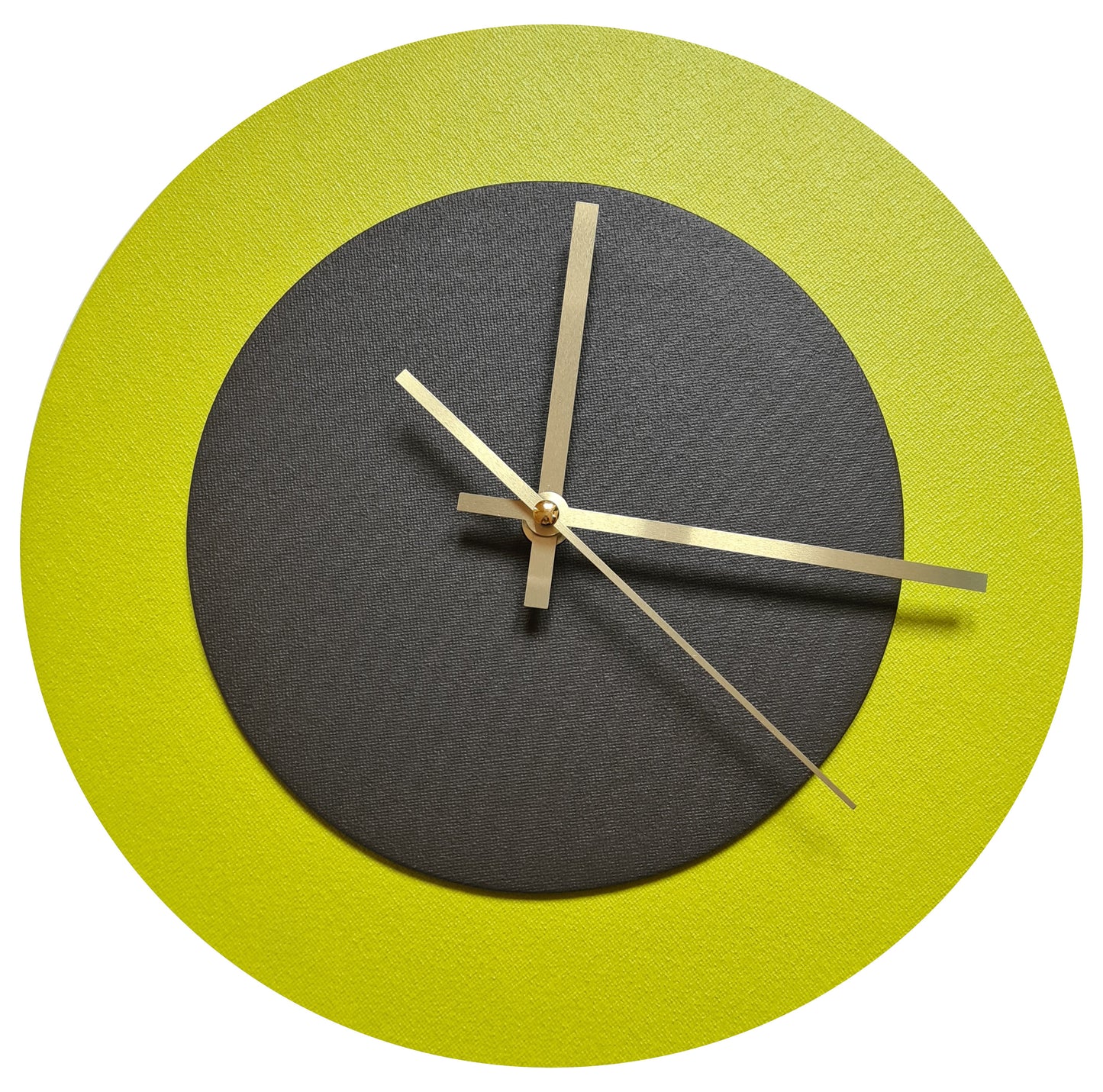 Pop Art Wanduhr Farngrün  Dunkelbraun mit goldenen Zeigern 30 cm rund
