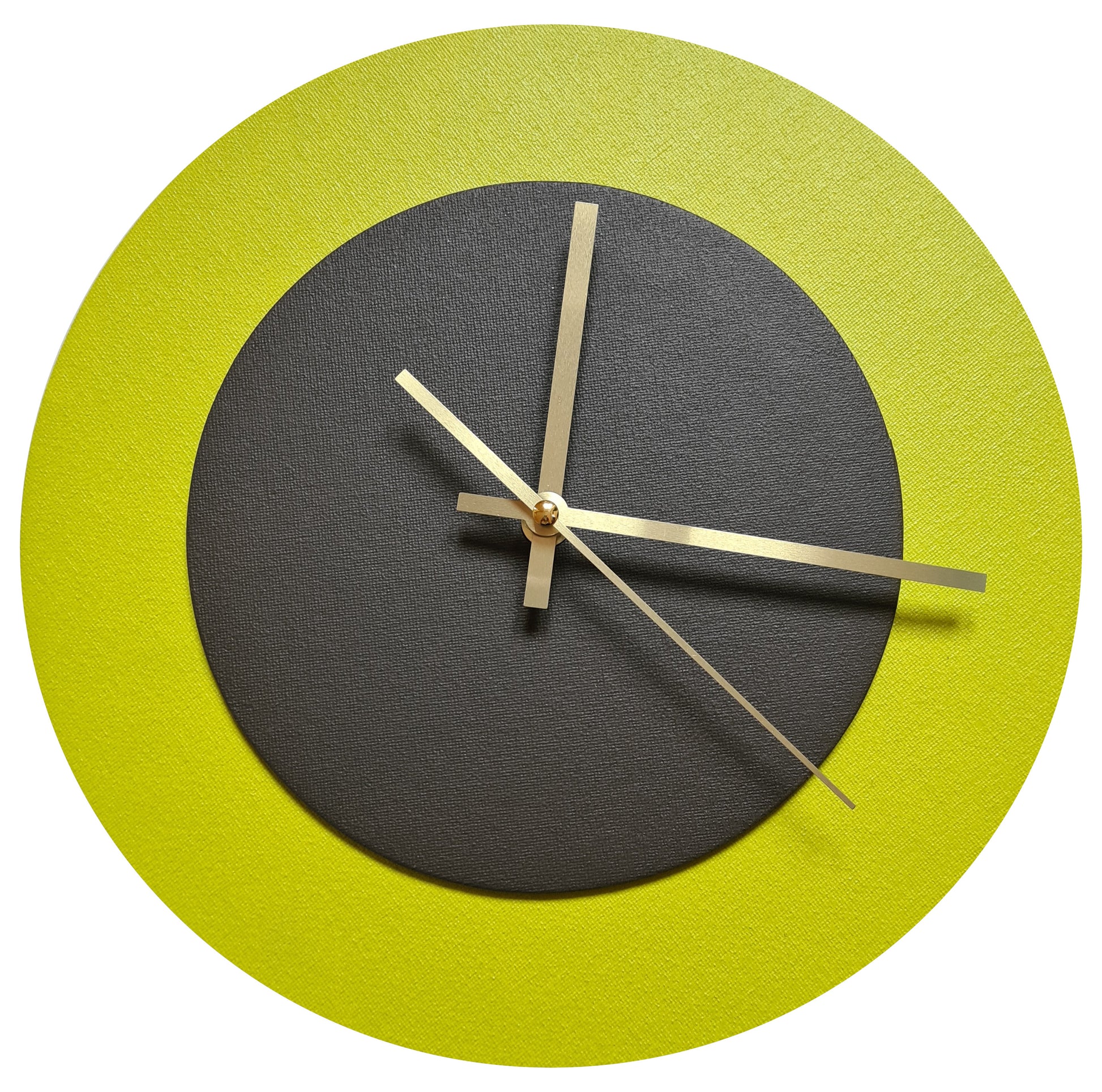 Pop Art Wanduhr Farngrün  Dunkelbraun mit goldenen Zeigern 30 cm rund
