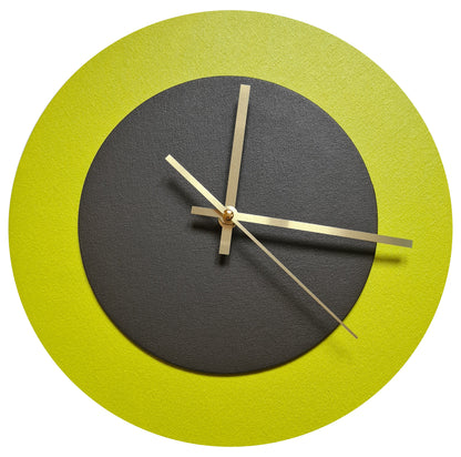Pop Art Wanduhr Farngrün  Dunkelbraun mit goldenen Zeigern 30 cm rund

