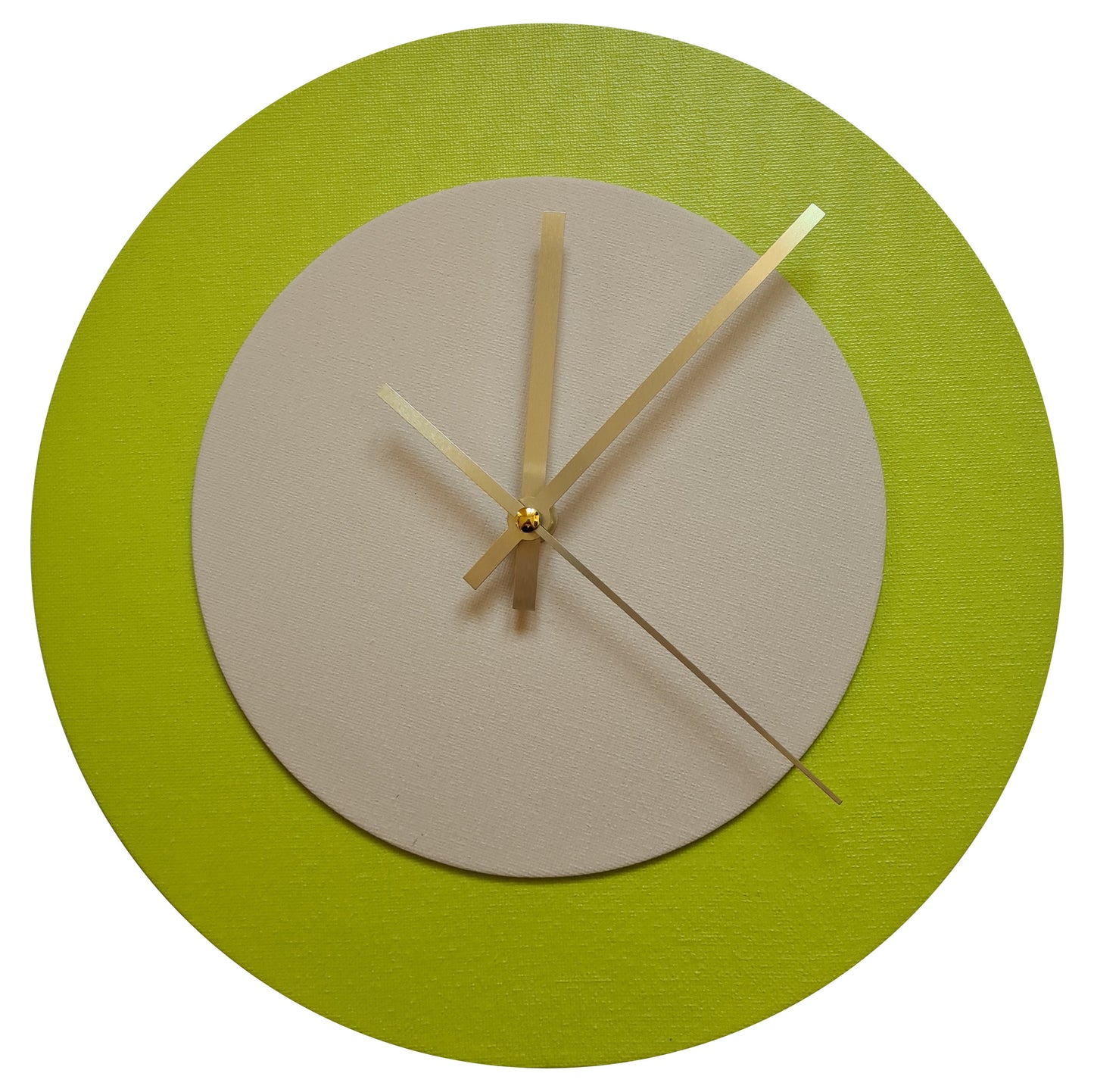 Pop Art Wanduhr Farngrün  Cremefarben mit goldenen Zeigern 30 cm rund
