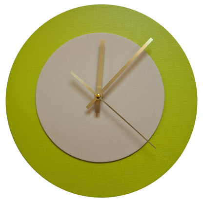Pop Art Wanduhr Farngrün  Cremefarben mit goldenen Zeigern 30 cm rund
