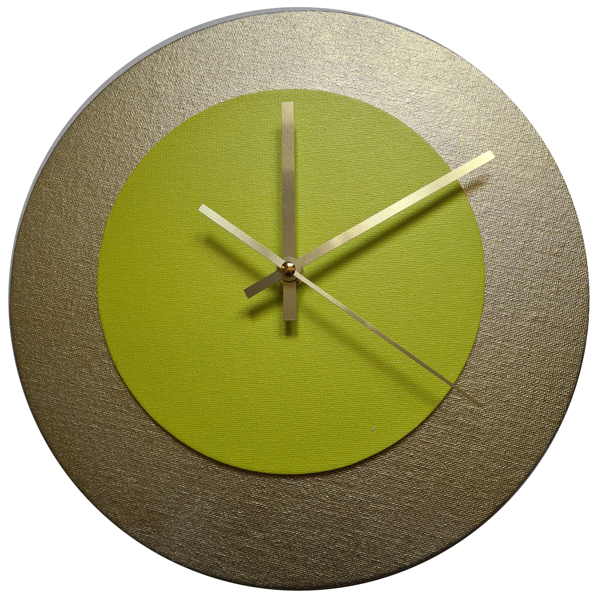 Pop Art Wanduhr Gold  Farngrün mit goldenen Zeigern 30 cm rund