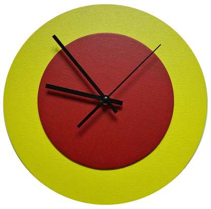 Pop Art Wanduhr Farngrün  Dunkelrot mit  schwarzen Zeigern 30 cm rund
