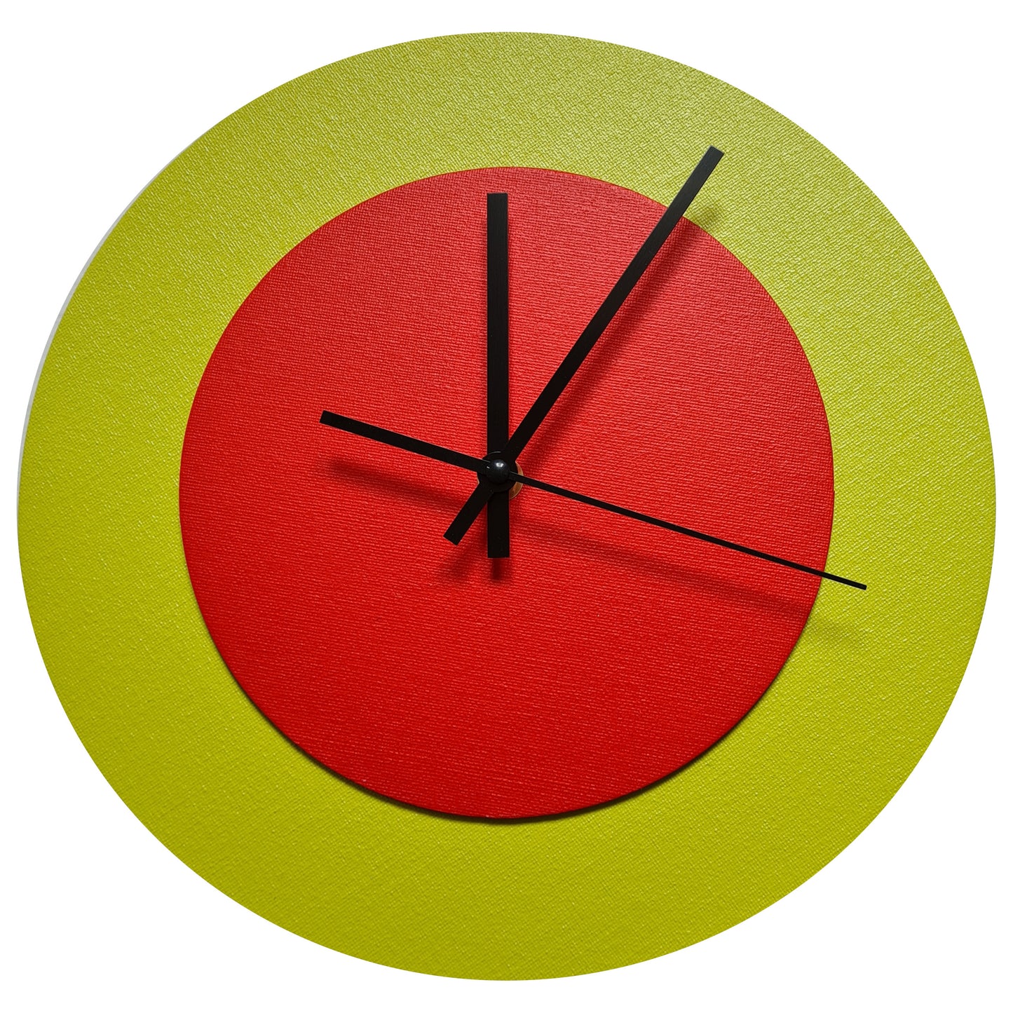 Pop Art Wanduhr Farngrün  Hellrot mit schwarzen Zeigern 30 cm rund

