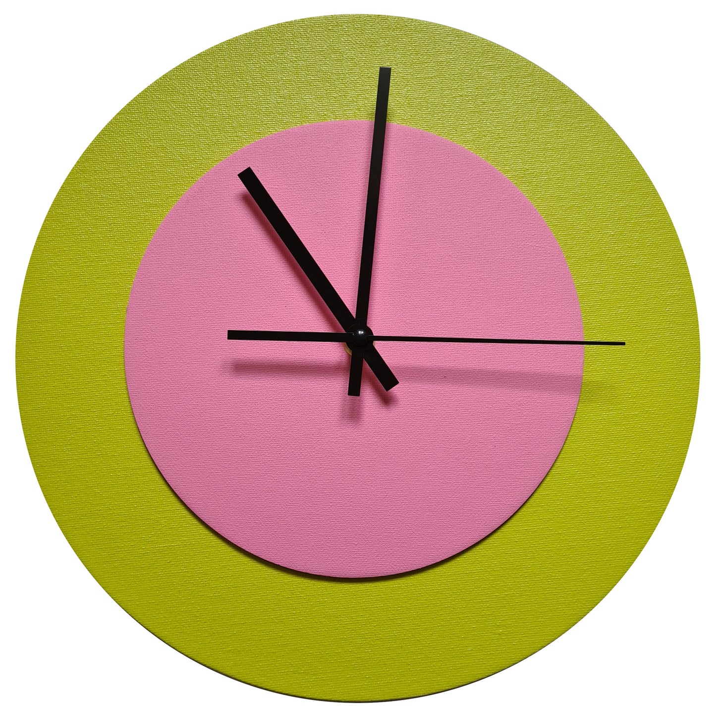 Pop Art Wanduhr Farngrün  Rosafarben mit schwarzen Zeigern 30 cm rund
