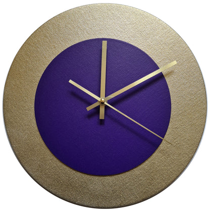 Pop Art Wanduhr Gold  Lilafarben mit goldenen Zeigern 30 cm rund