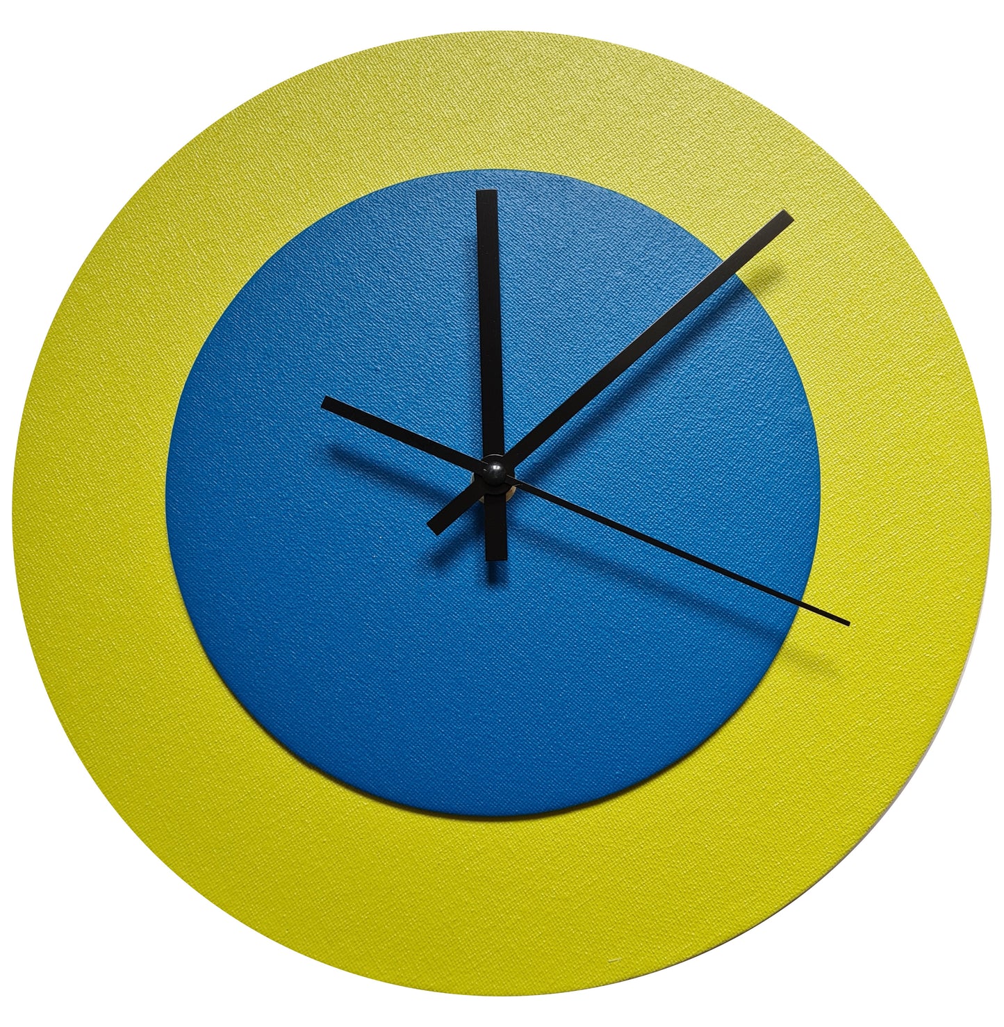 Pop Art Wanduhr Farngrün  Mittelblau mit schwarzen Zeigern 30 cm rund
