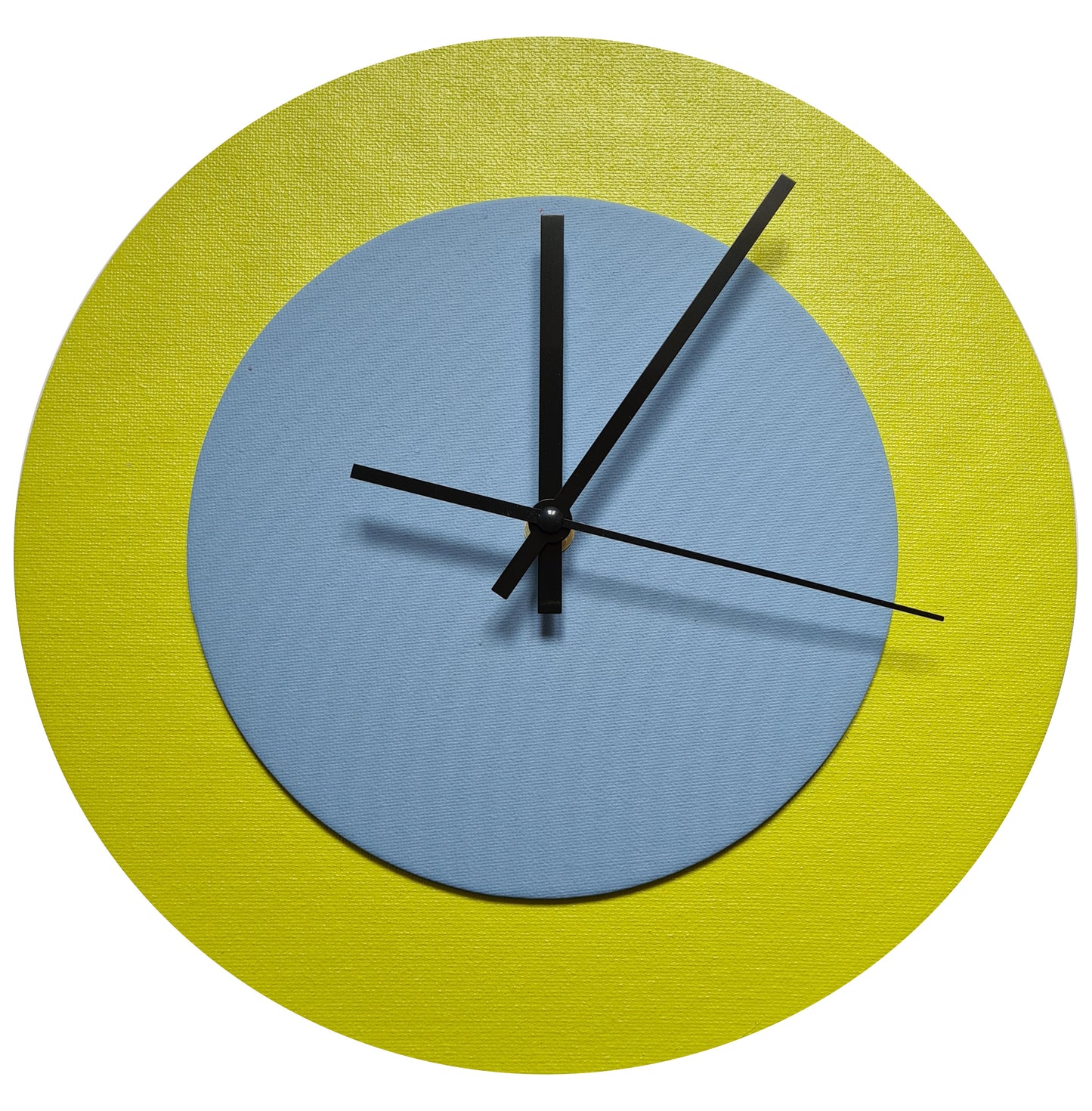 Pop Art Wanduhr Farngrün Hellblau  mit schwarzen Zeigern 30 cm rund
