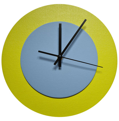 Pop Art Wanduhr Farngrün Hellblau  mit schwarzen Zeigern 30 cm rund
