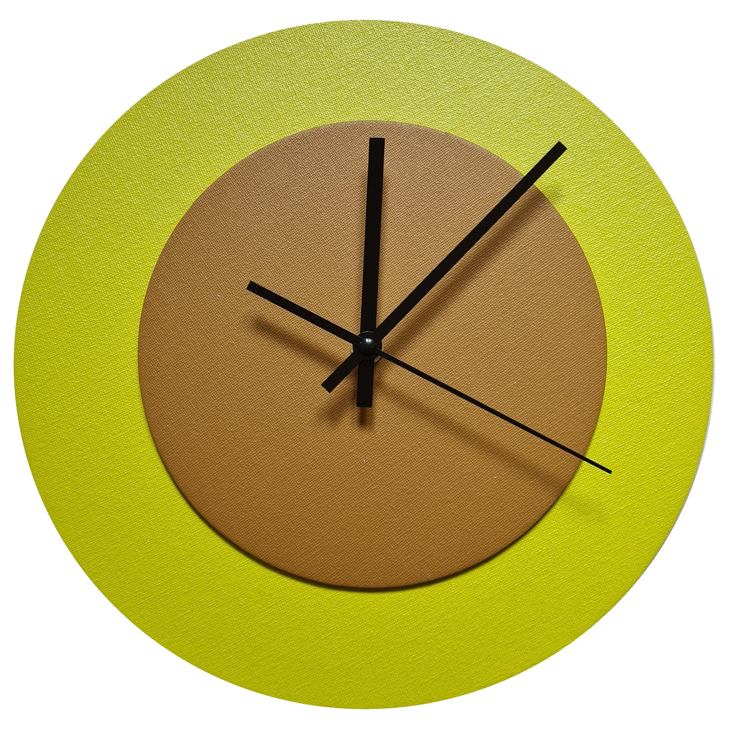 Pop Art Wanduhr Farngrün  Hellbraun mit schwarzen Zeigern 30 cm rund
