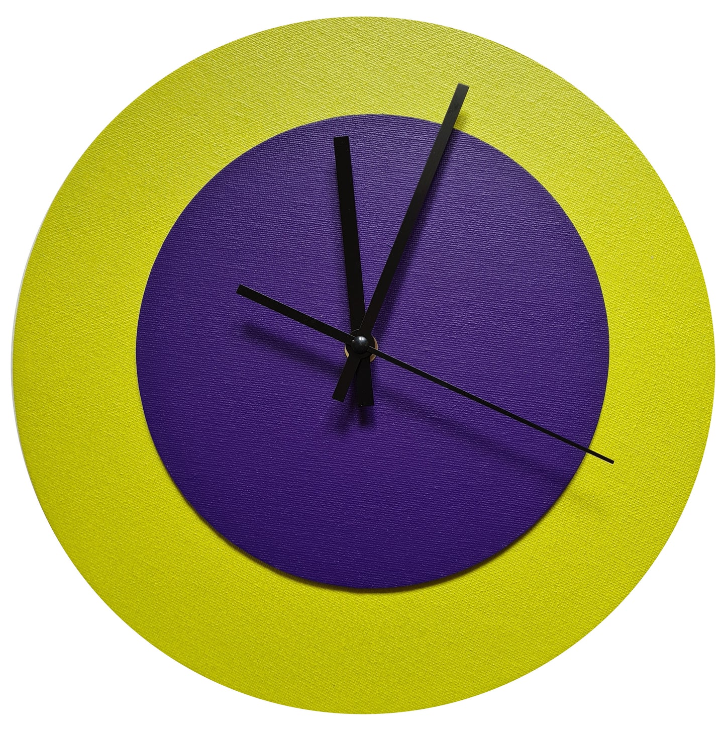 Pop Art Wanduhr Farngrün  Lilafarben mit schwarzen Zeigern 30 cm rund
