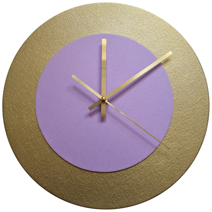 Pop Art Wanduhr Gold  Fliederfarben mit goldenen Zeigern 30 cm rund