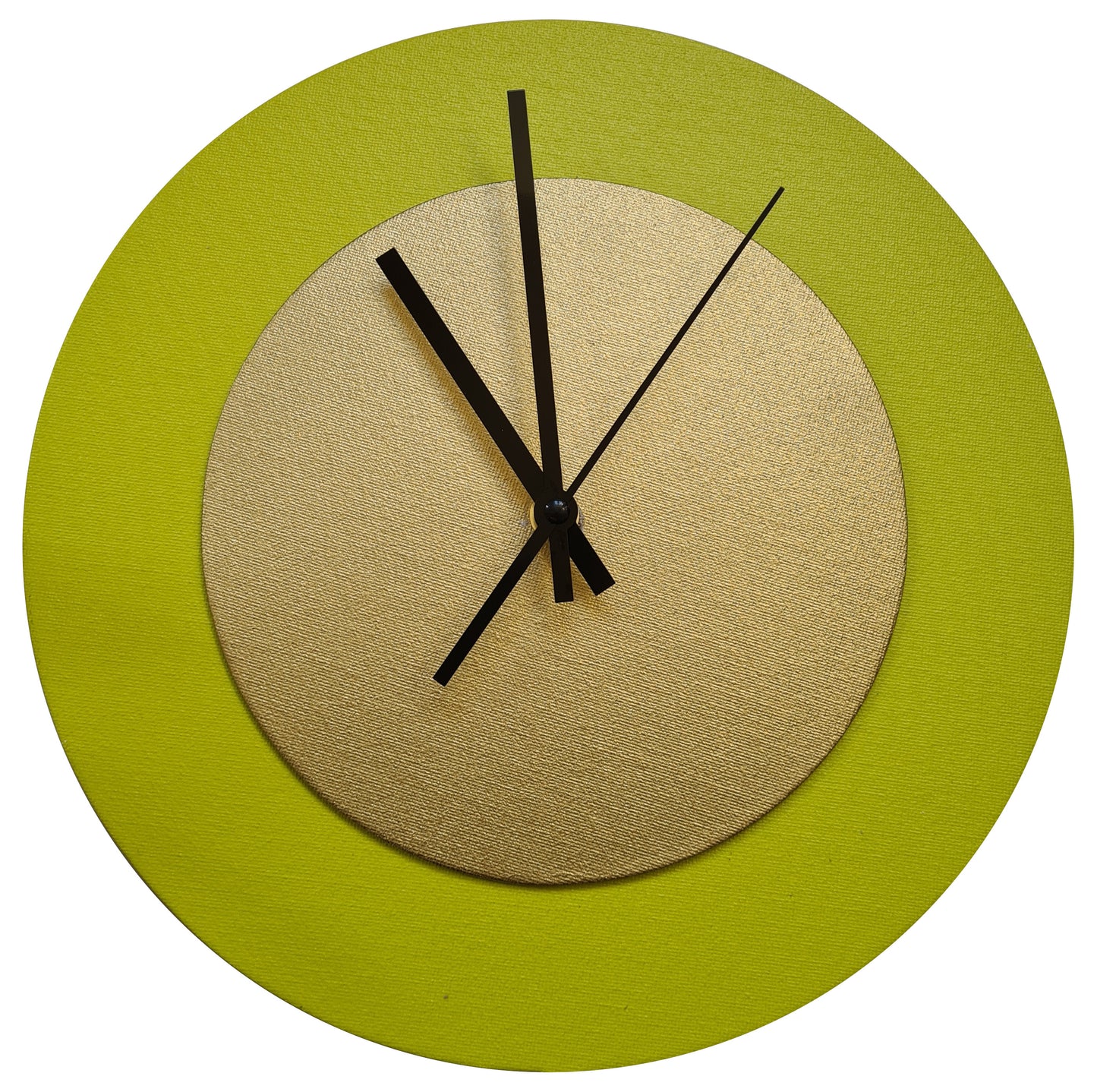 Pop Art Wanduhr Farngrün Goldfarben  mit schwarzen Zeigern 30 cm rund

