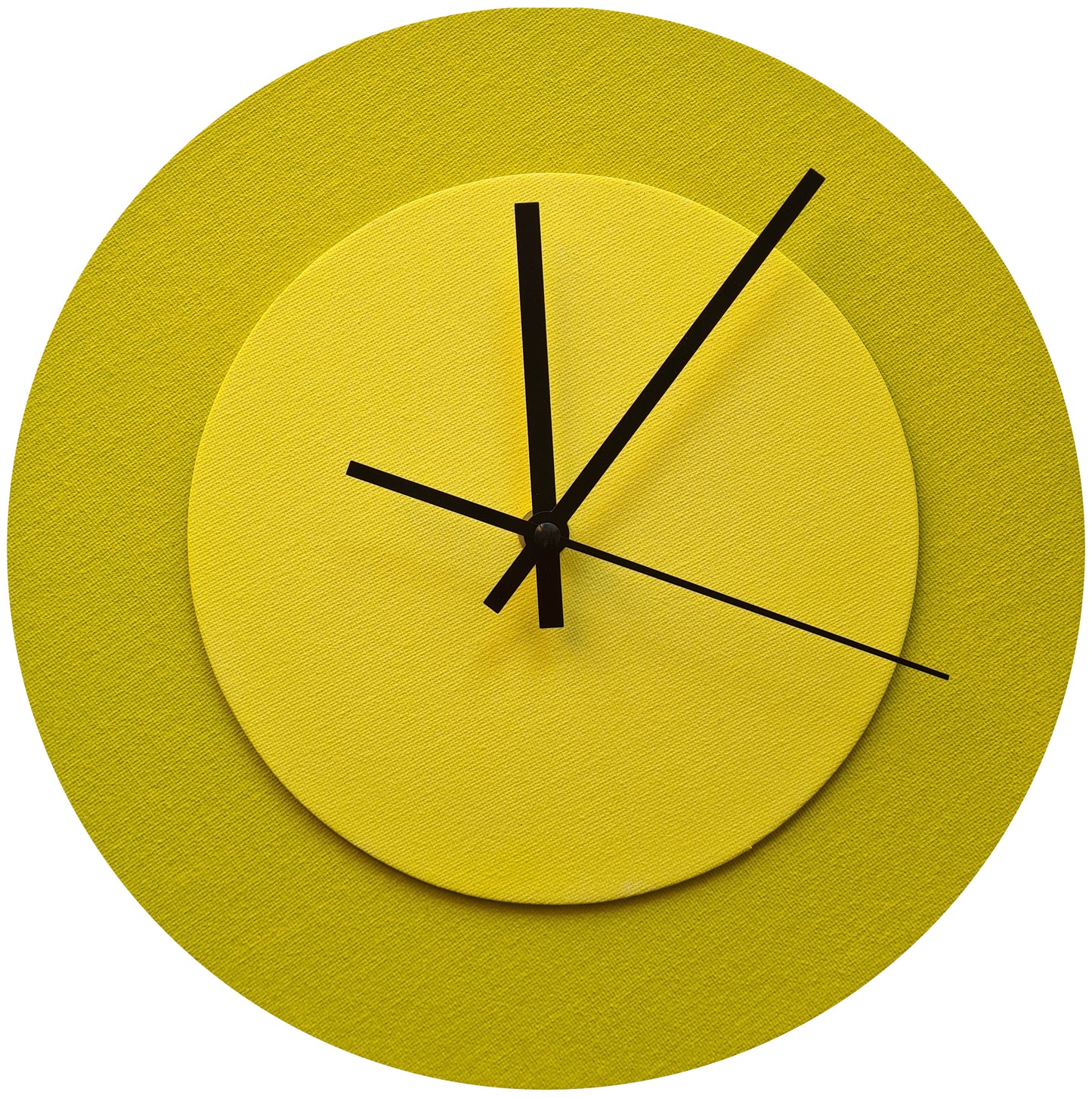 Pop Art Wanduhr Farngrün  Hellgelb mit schwarzen Zeigern 30 cm rund
