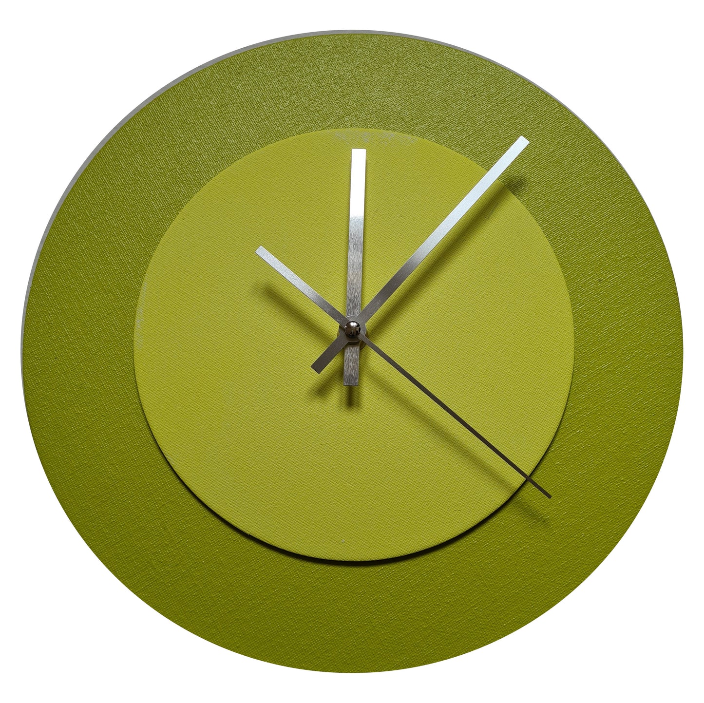 Pop Art Wanduhr Farngrün  Olivgrün mit silbernen Zeigern 30 cm rund

