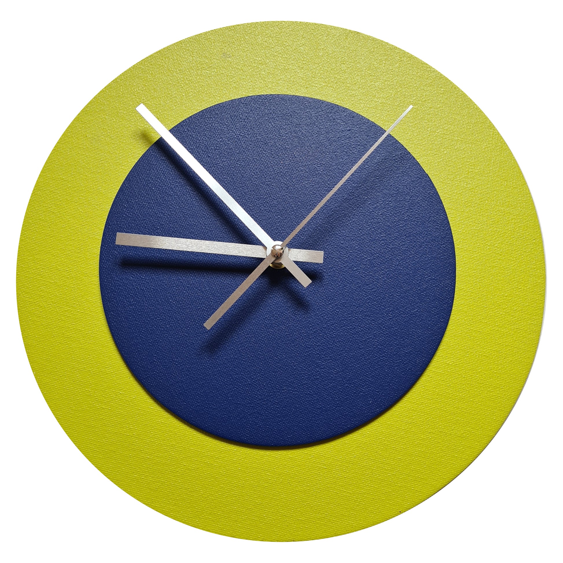 Pop Art Wanduhr Farngrün  Dunkelblau mit silbernen Zeigern 30 cm rund
